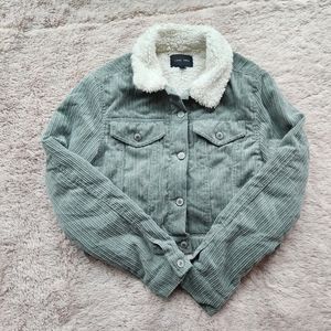 Love Tree Mint Green Corduroy Cropped Sherpa Jacket Size Small